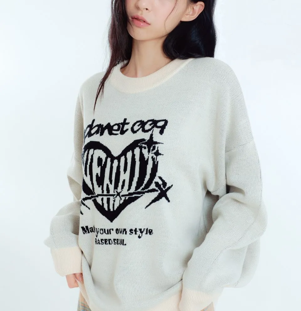 VENHIT  |Heart Unisex Street Style Long Sleeves Oversized Logo