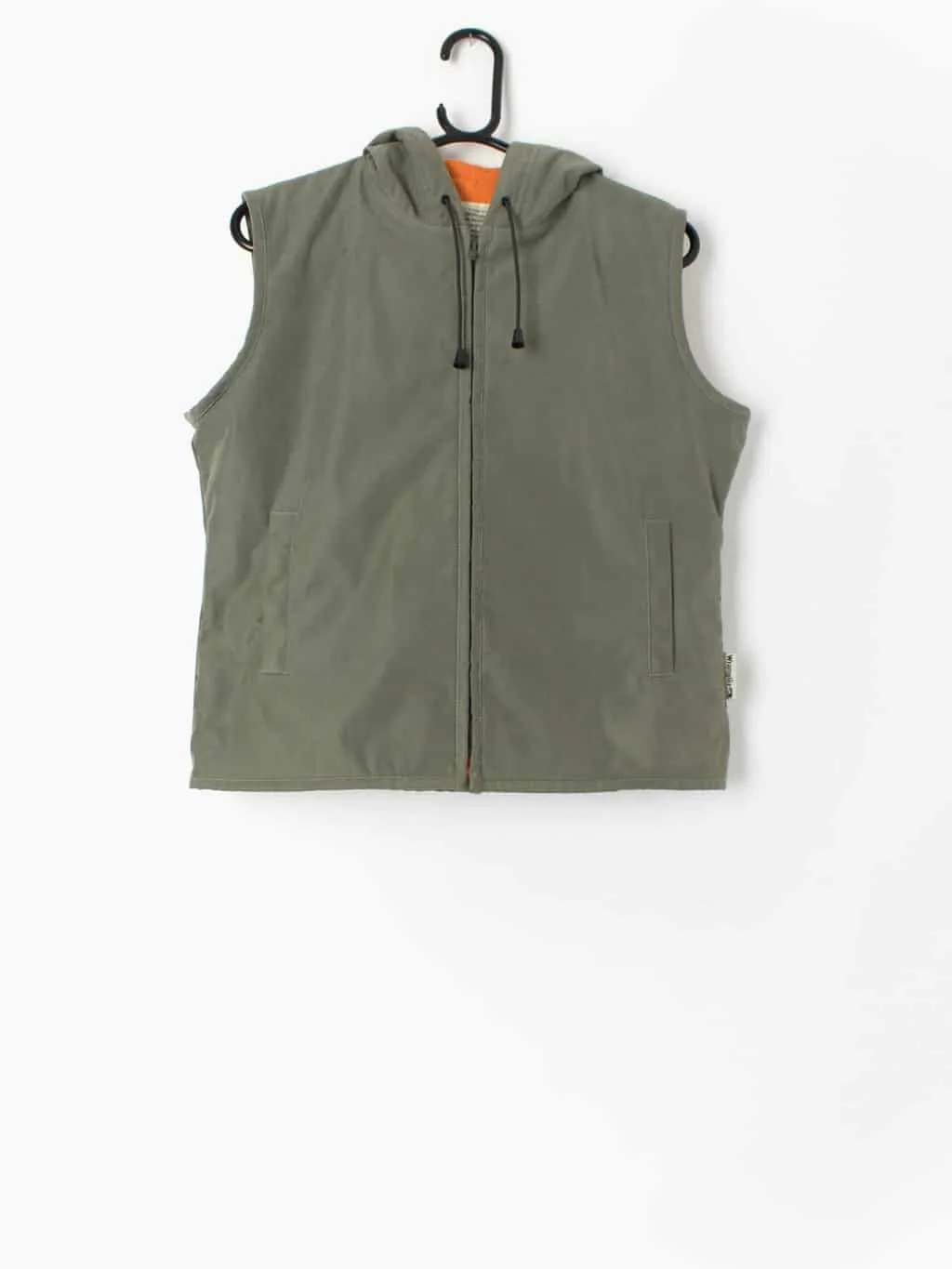 Vintage Wrangler fleece lined gilet in khaki military green and orange with hood Y2K – Medium