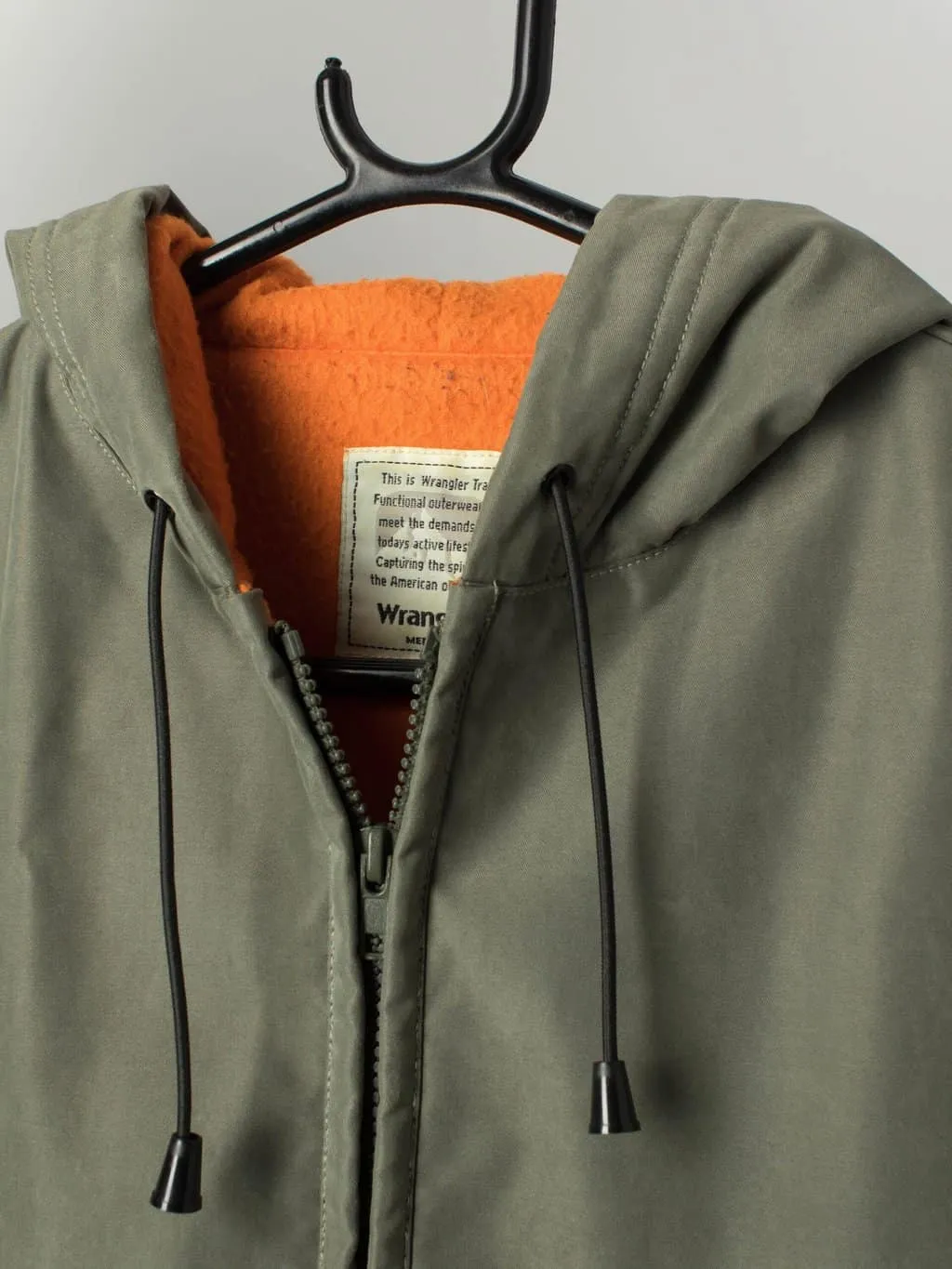 Vintage Wrangler fleece lined gilet in khaki military green and orange with hood Y2K – Medium