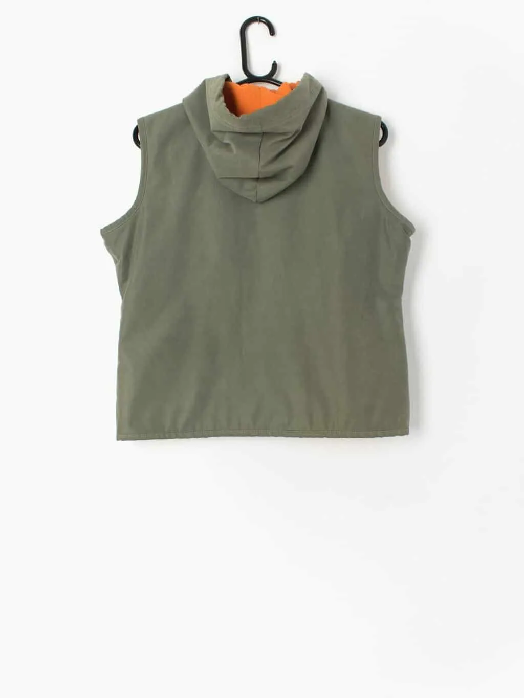 Vintage Wrangler fleece lined gilet in khaki military green and orange with hood Y2K – Medium