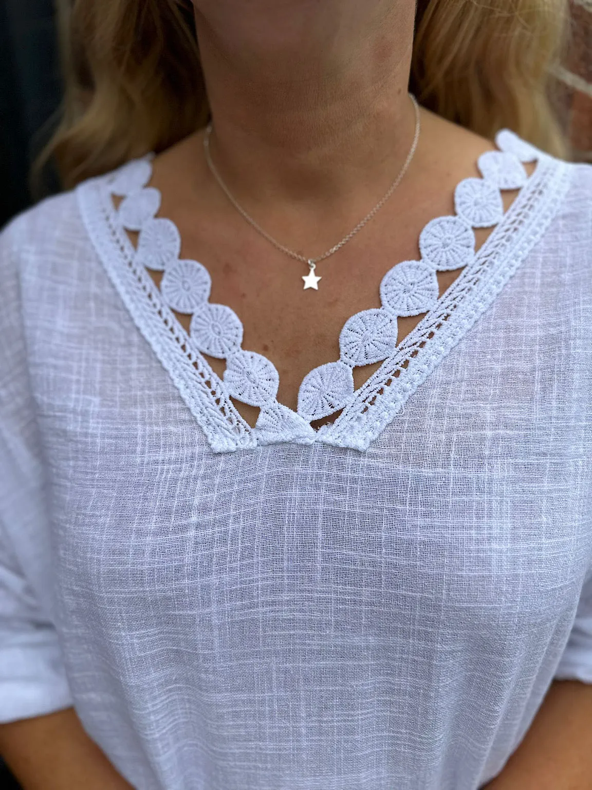 White Embroidered V Neck Top Shannon