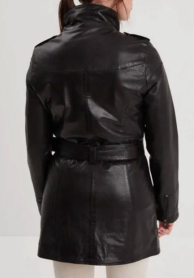 Women's black leather coat rose garden twilight