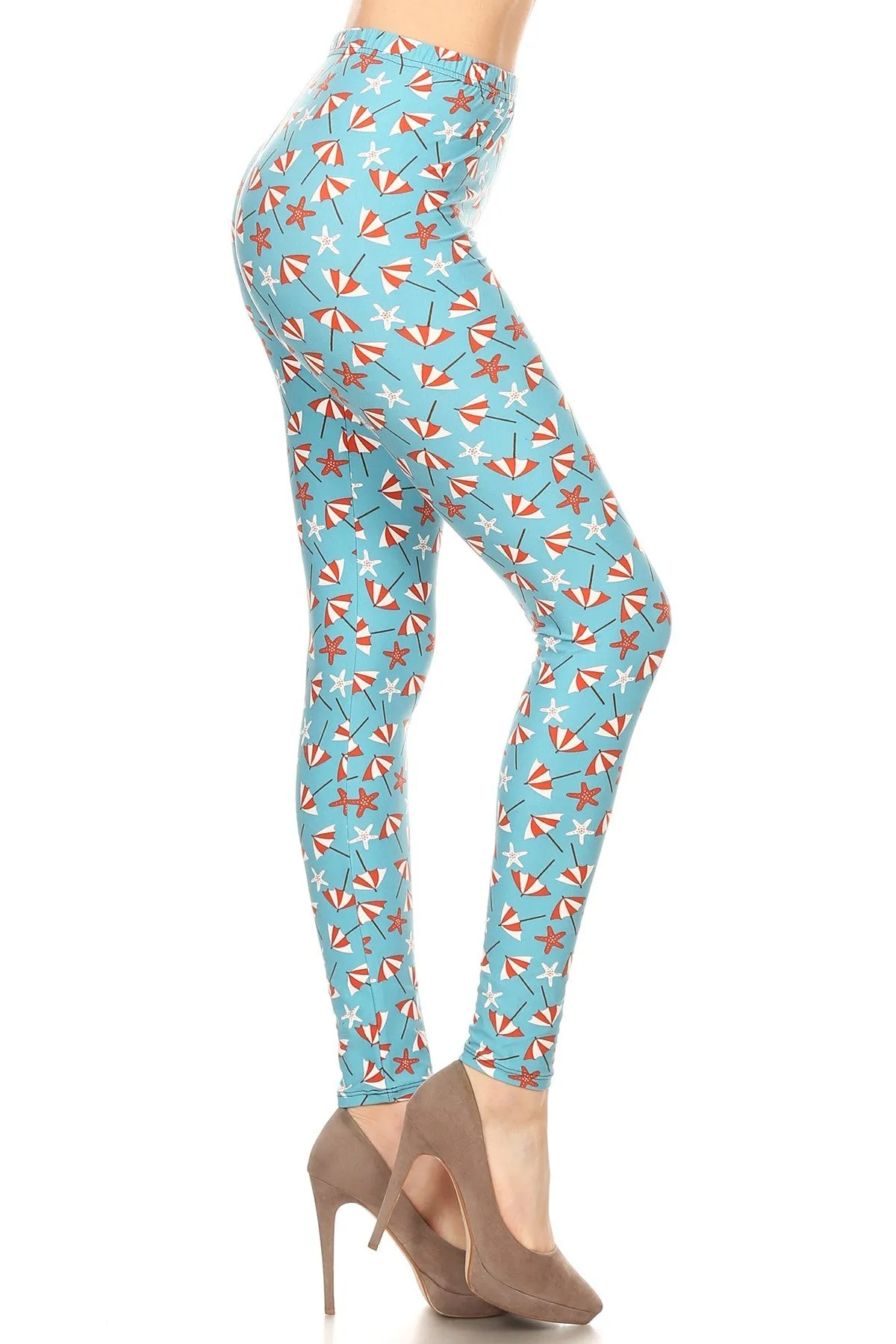 Women's Plus colorful Beach Umbrella Starfish Pattern Printed Leggings