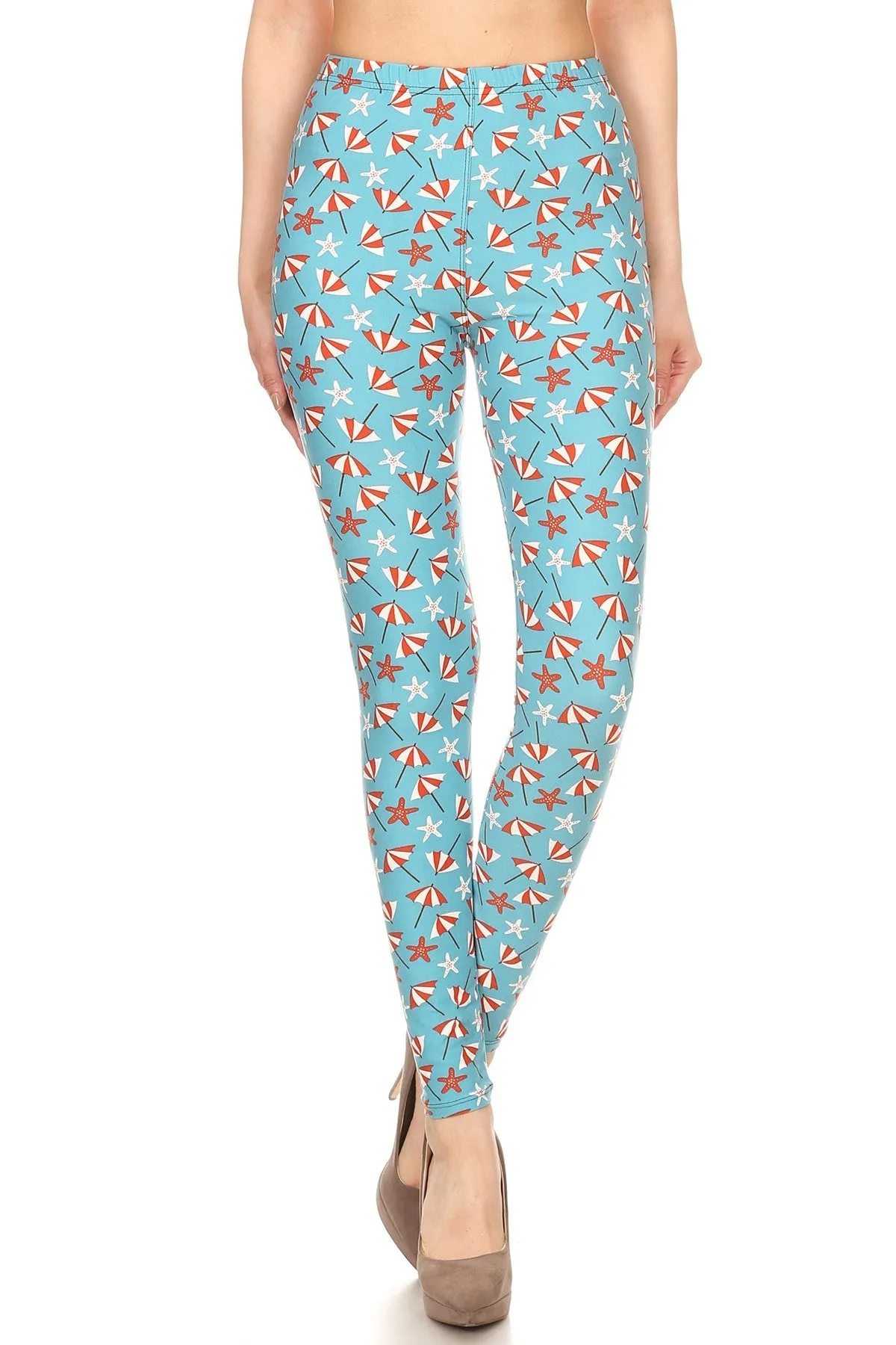 Women's Plus colorful Beach Umbrella Starfish Pattern Printed Leggings