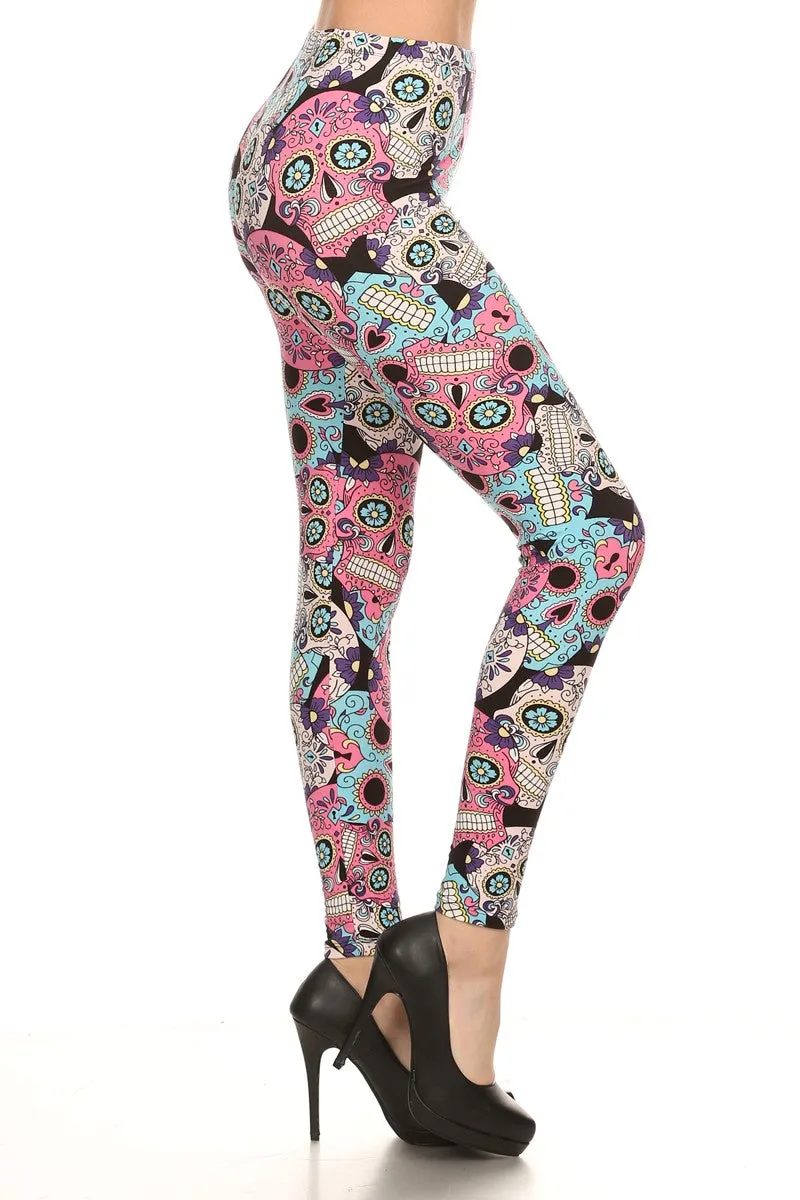 Women's Plus Sugar Skull Pattern Printed Leggings