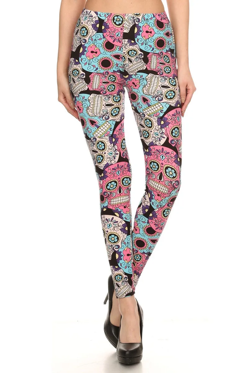 Women's Plus Sugar Skull Pattern Printed Leggings