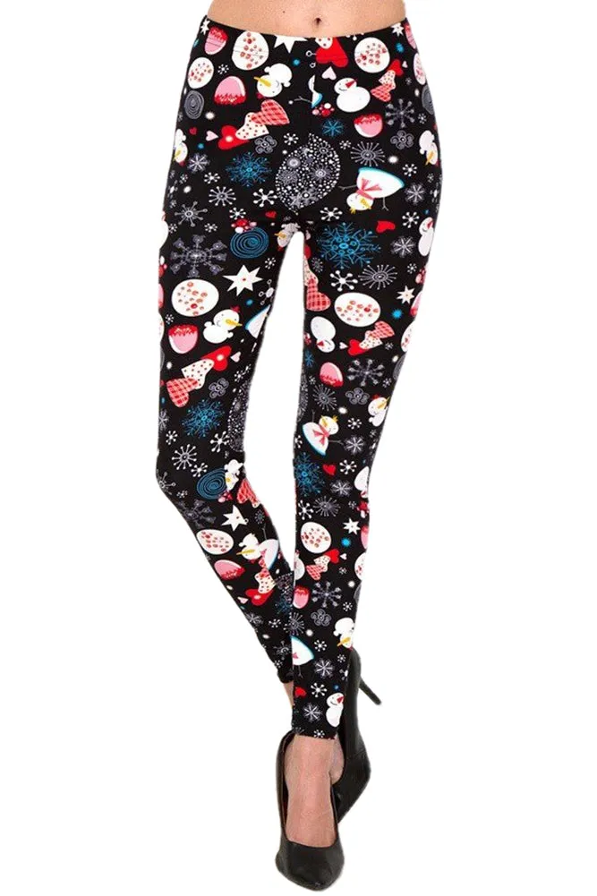 Women's Regular Christmas Snowman Flake Pattern Printed Leggings