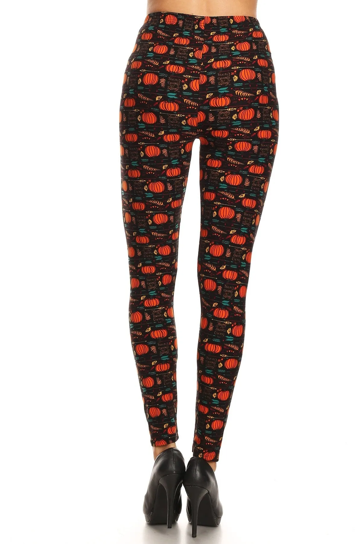 Women's Regular Happy Thanksgiving Pumpkin Pattern Printed Leggings