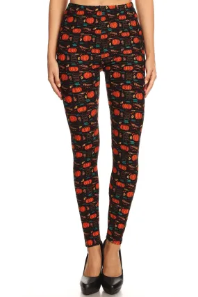 Women's Regular Happy Thanksgiving Pumpkin Pattern Printed Leggings