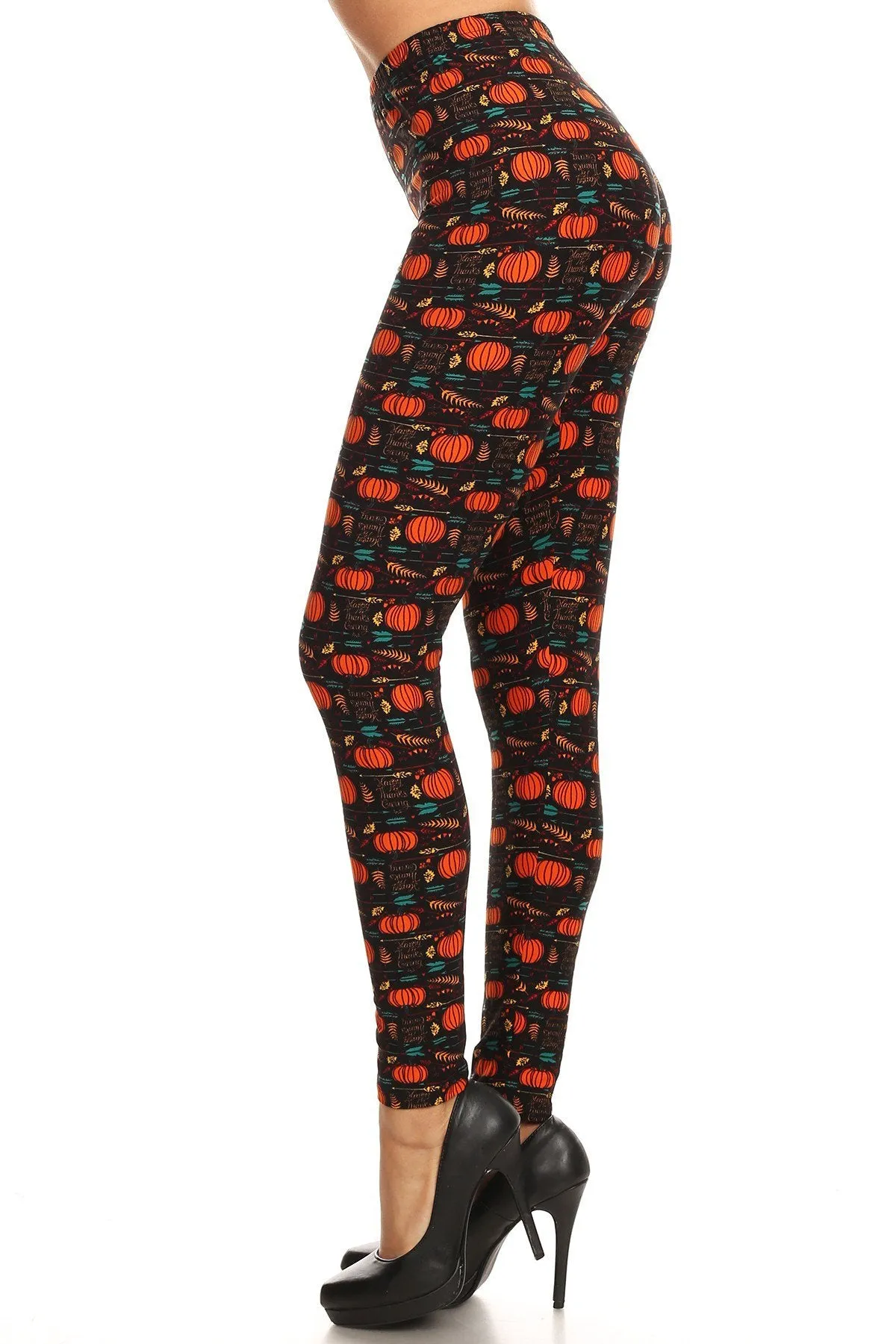 Women's Regular Happy Thanksgiving Pumpkin Pattern Printed Leggings