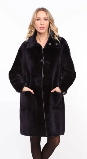 Women's reversible navy/gold \gaby\ sheepskin coat