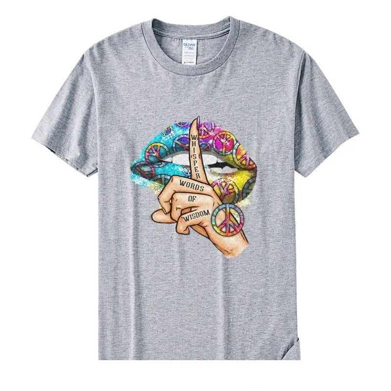 Women's Sexy Casual Cotton Lips Watercolor Graphic Artful T-Shirts